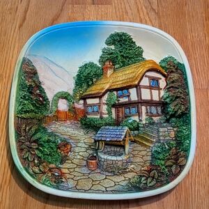 Vintage Legend Product 3D Chalkware English Cottage England 8” Square Wall Art